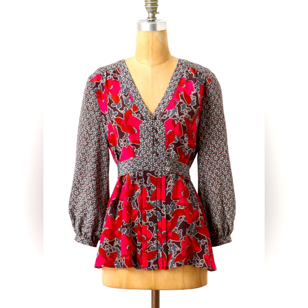 Boho Anthropologie Silk Floral blouse - Size 4/6